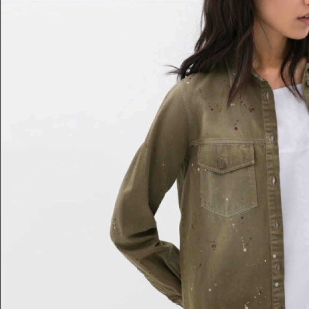 Zara Army Green Paint Splatter Jacket